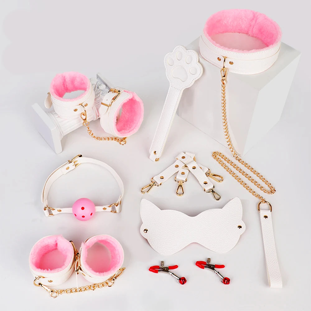 Kit BDSM Adulto com Algemas, Chicote, Grampos e Acessórios