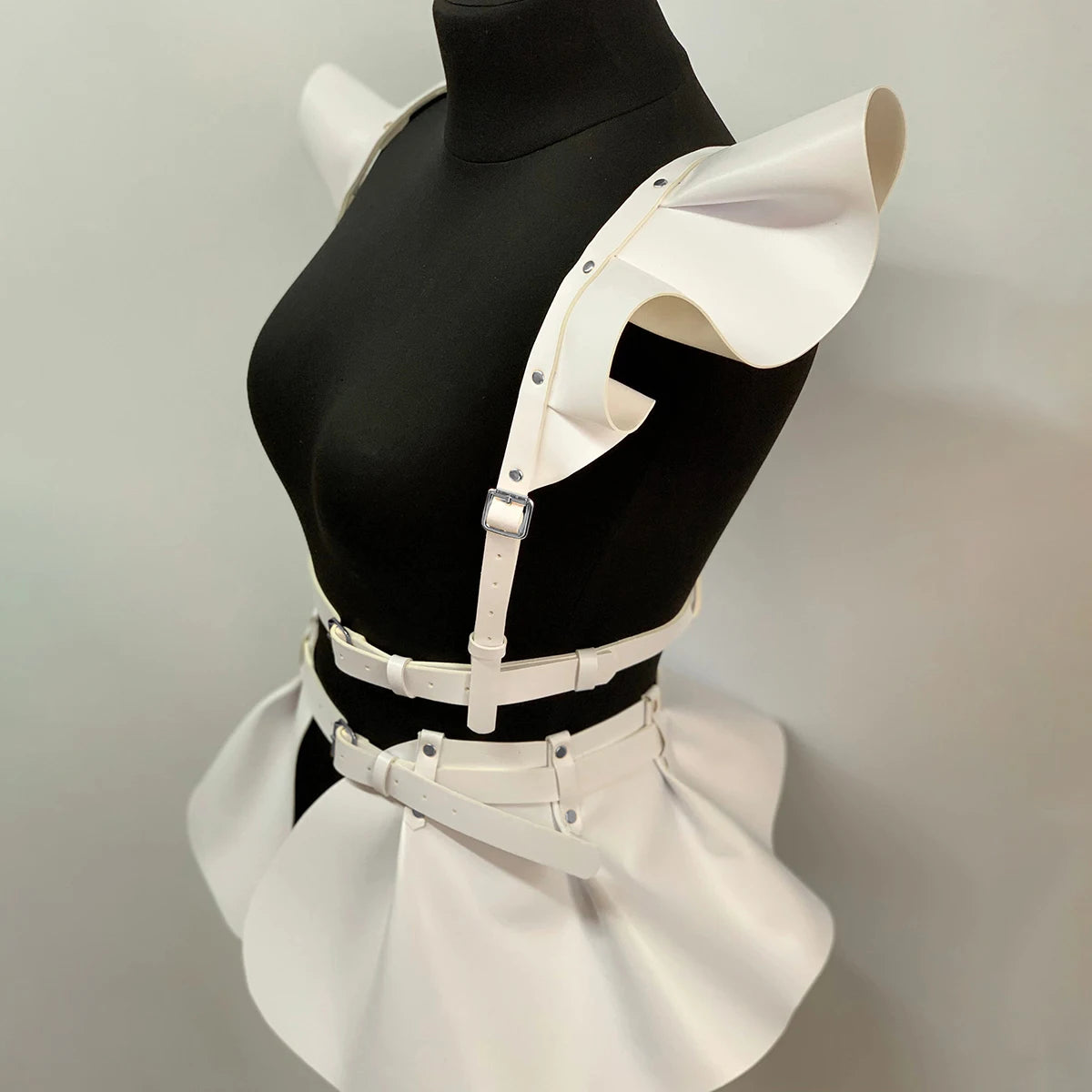 Saia Harness Gótica Feminina em Couro Preto