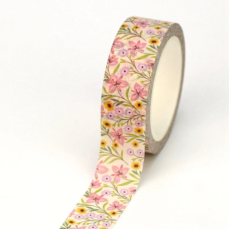 Fita Washi Decorativa Jardim Floral com Flores Silvestres para Scrapbook, Journaling e Paper Craft — 10 m