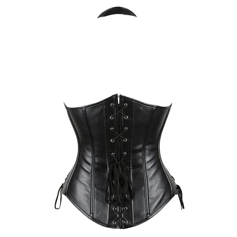 Corset Feminino Steampunk Gótico em Couro Sintético
