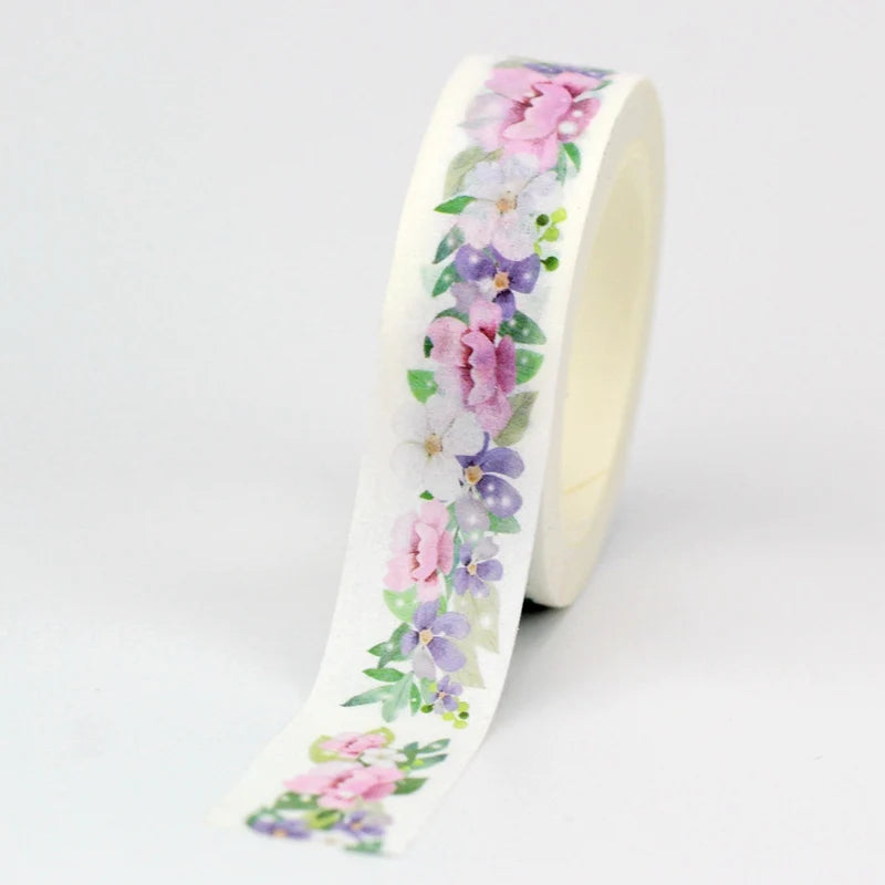 Fita Washi Floral com Flores e Folhas Coloridas para Scrapbook, Journaling e DIY — 10 m