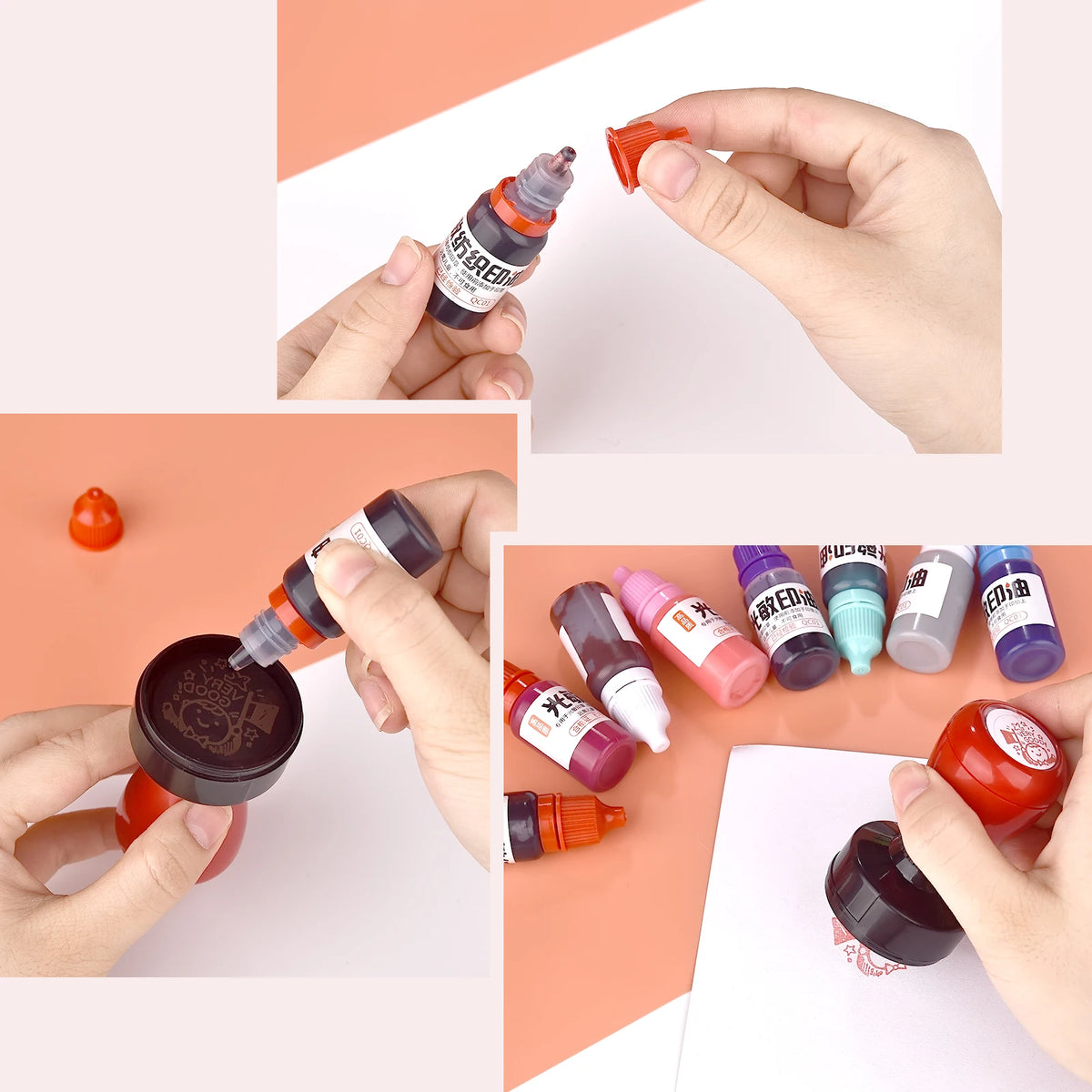 Tinta para Carimbo 10ml para Tecido, Madeira, Metal, Papel e Plástico – Refil Colorido para Artesanato DIY