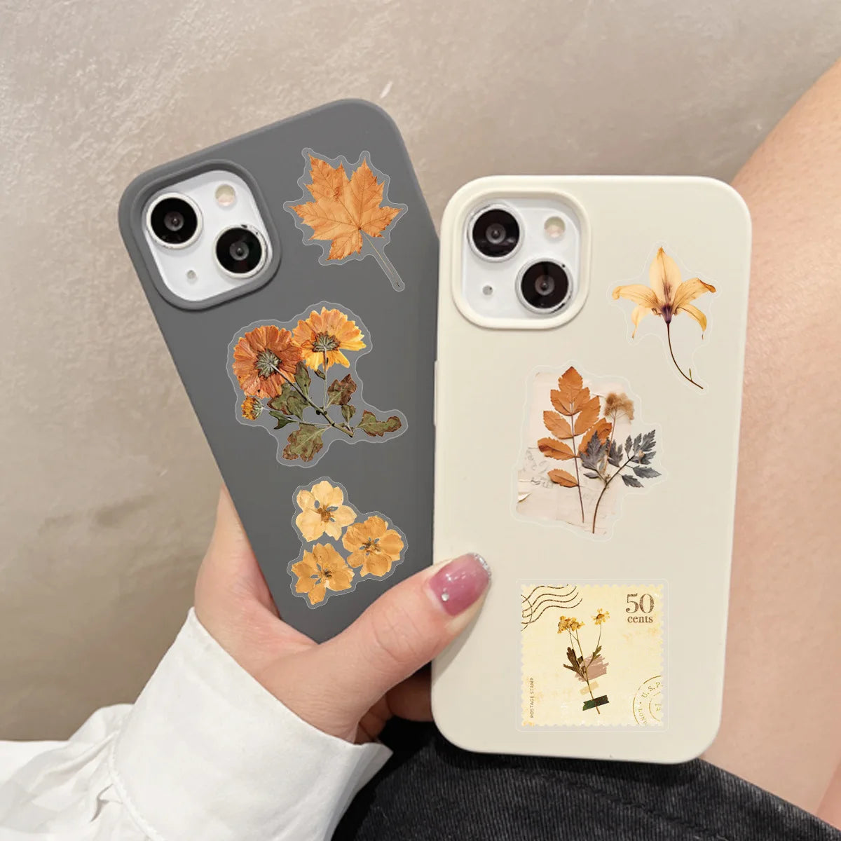 Adesivos Transparentes Folhas e Flores Secas para Scrapbook Paper Craft DIY 10, 25 ou 50 Unidades