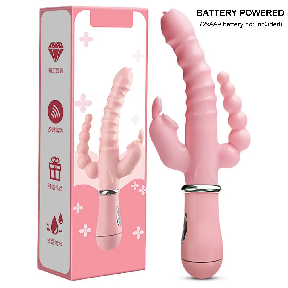 Vibrador 3 em 1 Potente com Função Rabbit e Estímulo Duplo