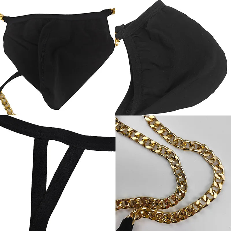 Tanga Masculina em Seda Gelada com Corrente Metálica