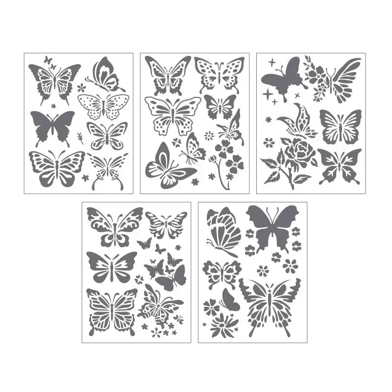 Estênceis Florais, Borboletas e Folhas com 5 Peças para Scrapbook e Journaling