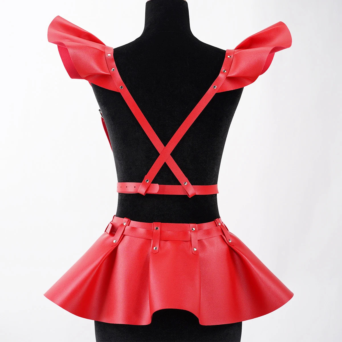Saia Harness Gótica Feminina em Couro Preto