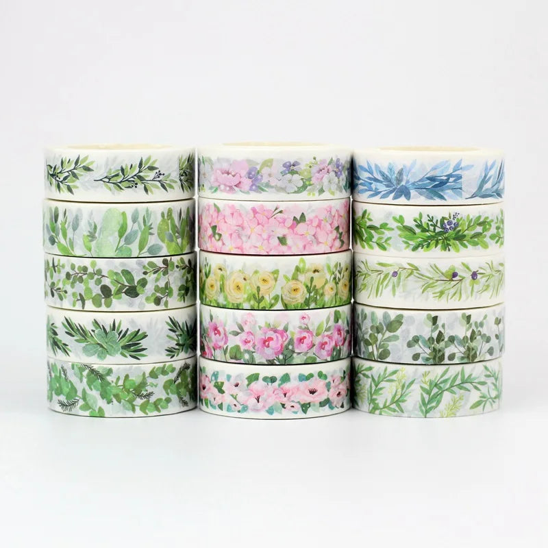 Fita Washi Floral com Flores e Folhas Coloridas para Scrapbook, Journaling e DIY — 10 m