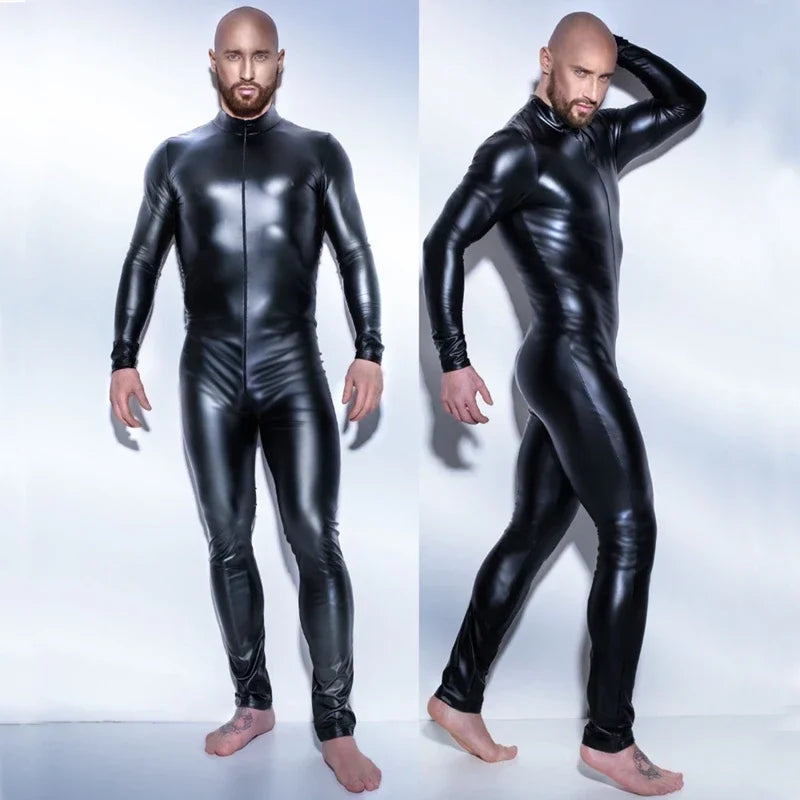 Macacão Masculino Fetichista Wetlook em Couro Sintético