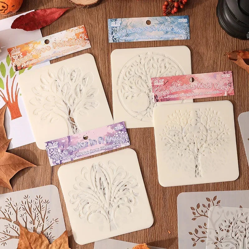Estênceis de Árvores com 6 Peças para Pintura, Scrapbook e Journaling