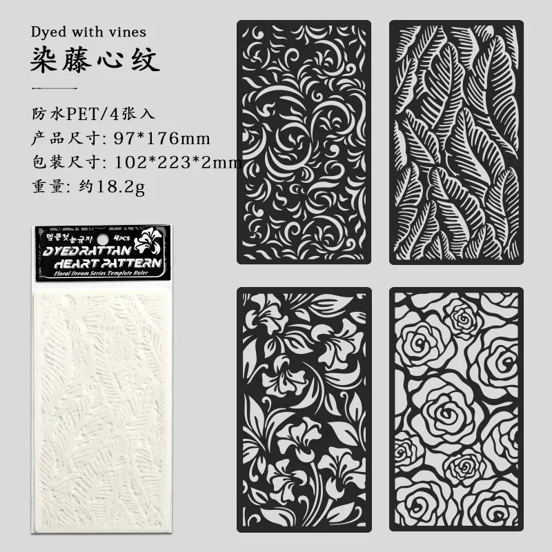 Kit com 4 Estênceis Mandala, Flores e Folhas para Scrapbook e DIY