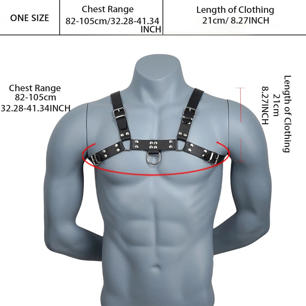 Harness Masculino de Peito Ajustável em Couro Sintético