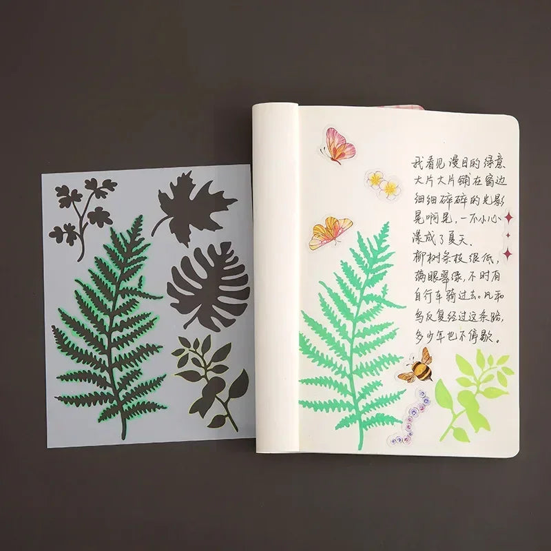 Estênceis Florais, Borboletas e Folhas com 5 Peças para Scrapbook e Journaling