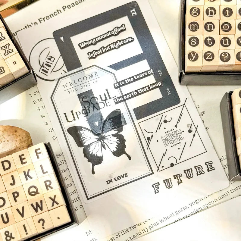 Carimbos de Madeira com Alfabeto Inglês Maiúsculo e Minúsculo para Scrapbook e Journaling - 30 Peças