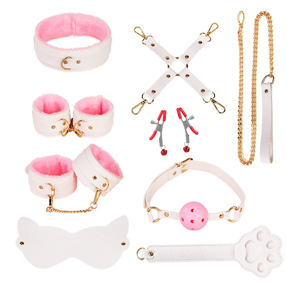 Kit BDSM Adulto com Algemas, Chicote, Grampos e Acessórios