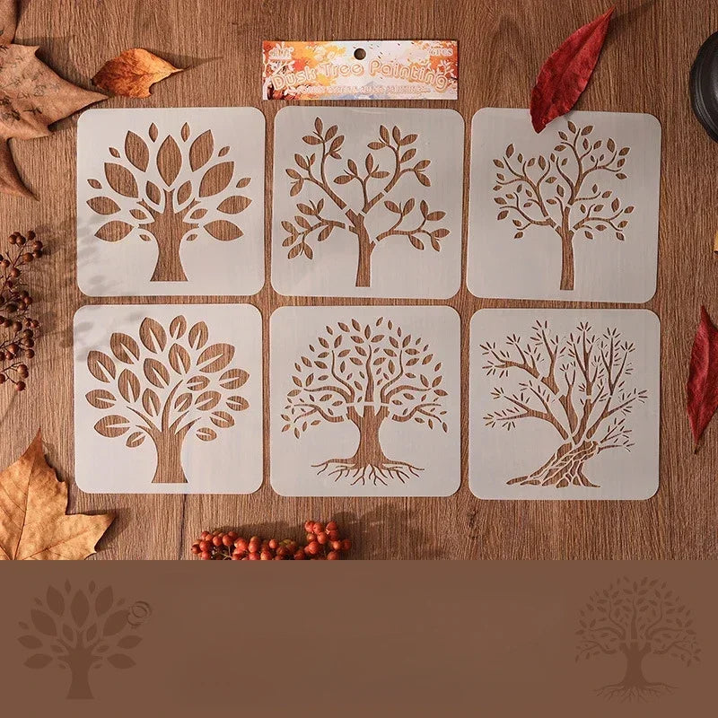 Estênceis de Árvores com 6 Peças para Pintura, Scrapbook e Journaling