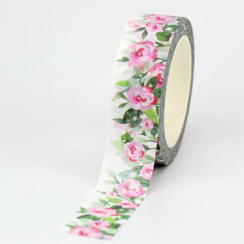 Fita Washi Floral com Flores e Folhas Coloridas para Scrapbook, Journaling e DIY — 10 m