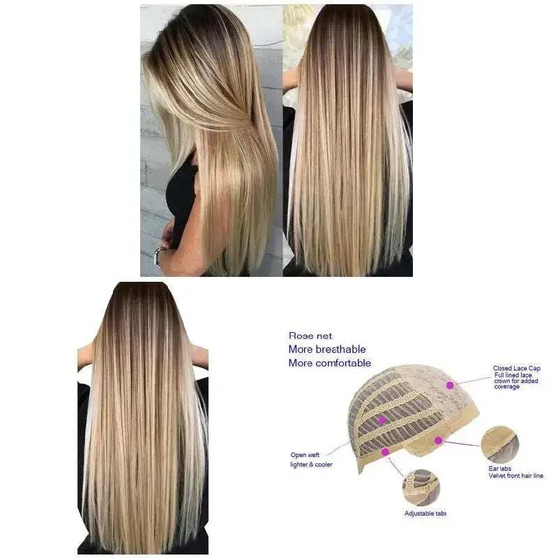 Peruca Longa Lisa Loira com touca
