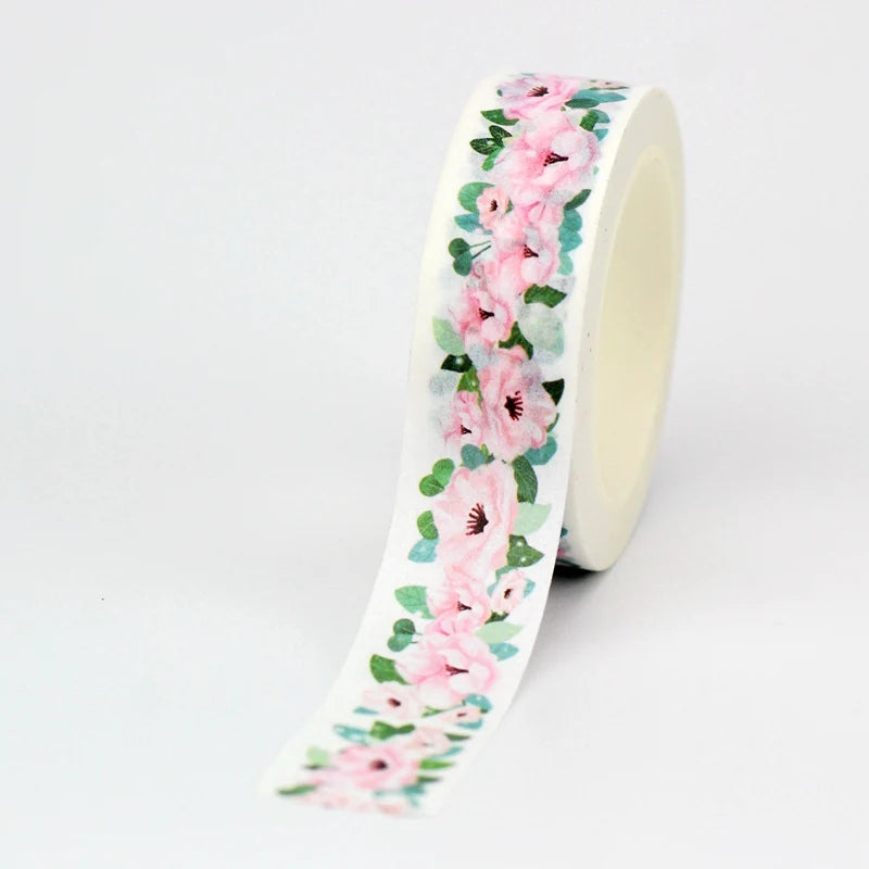 Fita Washi Floral com Flores e Folhas Coloridas para Scrapbook, Journaling e DIY — 10 m