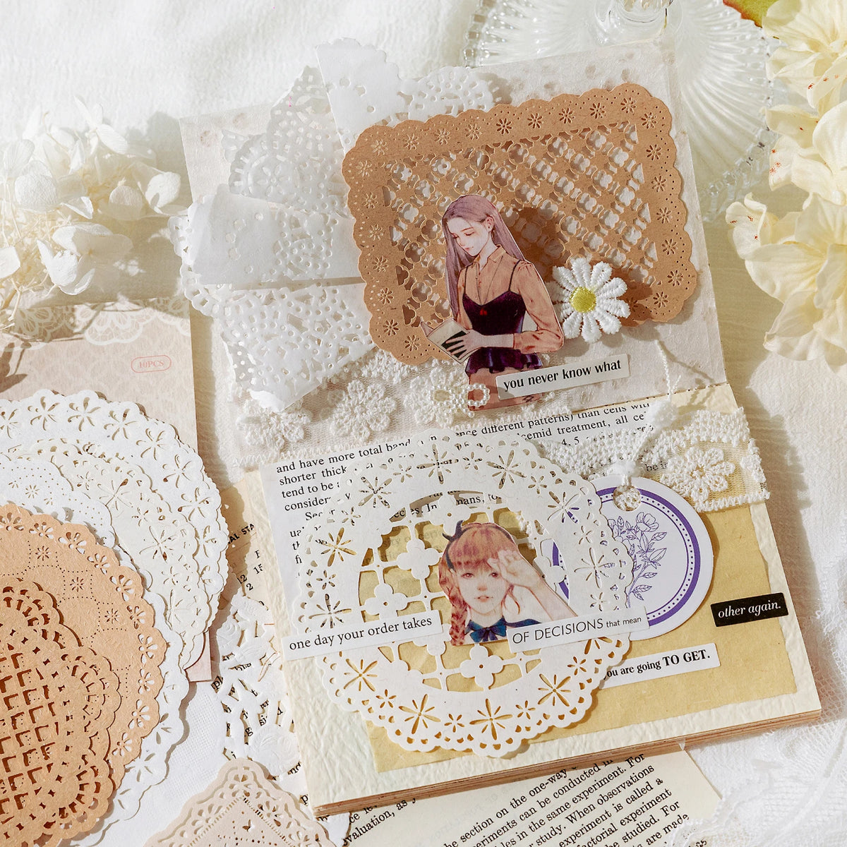 Papel Rendado Vazado para Scrapbook, Planner e Junk Journal DIY 10pcs