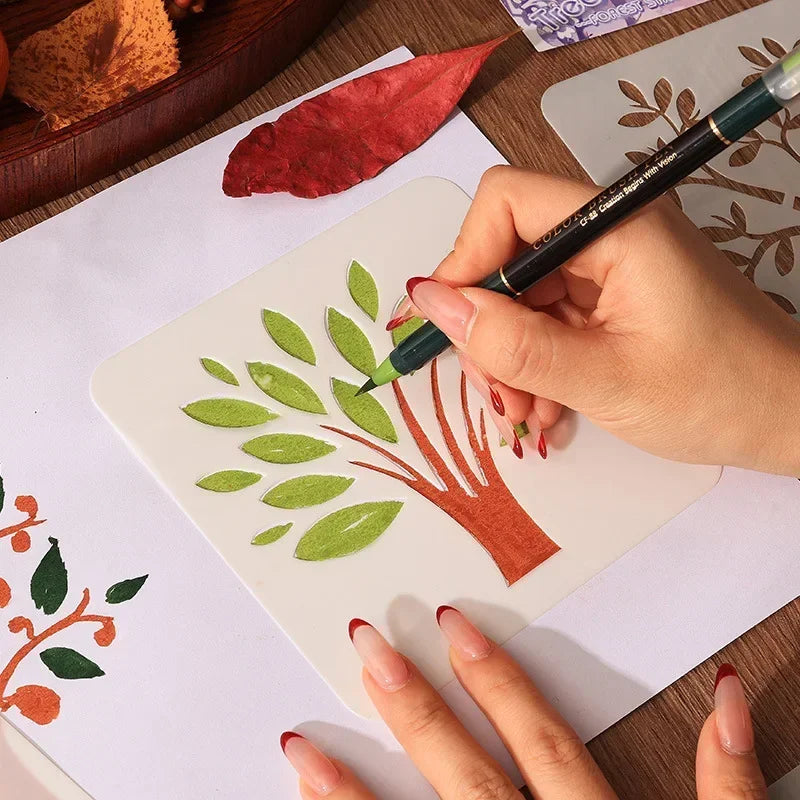 Estênceis de Árvores com 6 Peças para Pintura, Scrapbook e Journaling