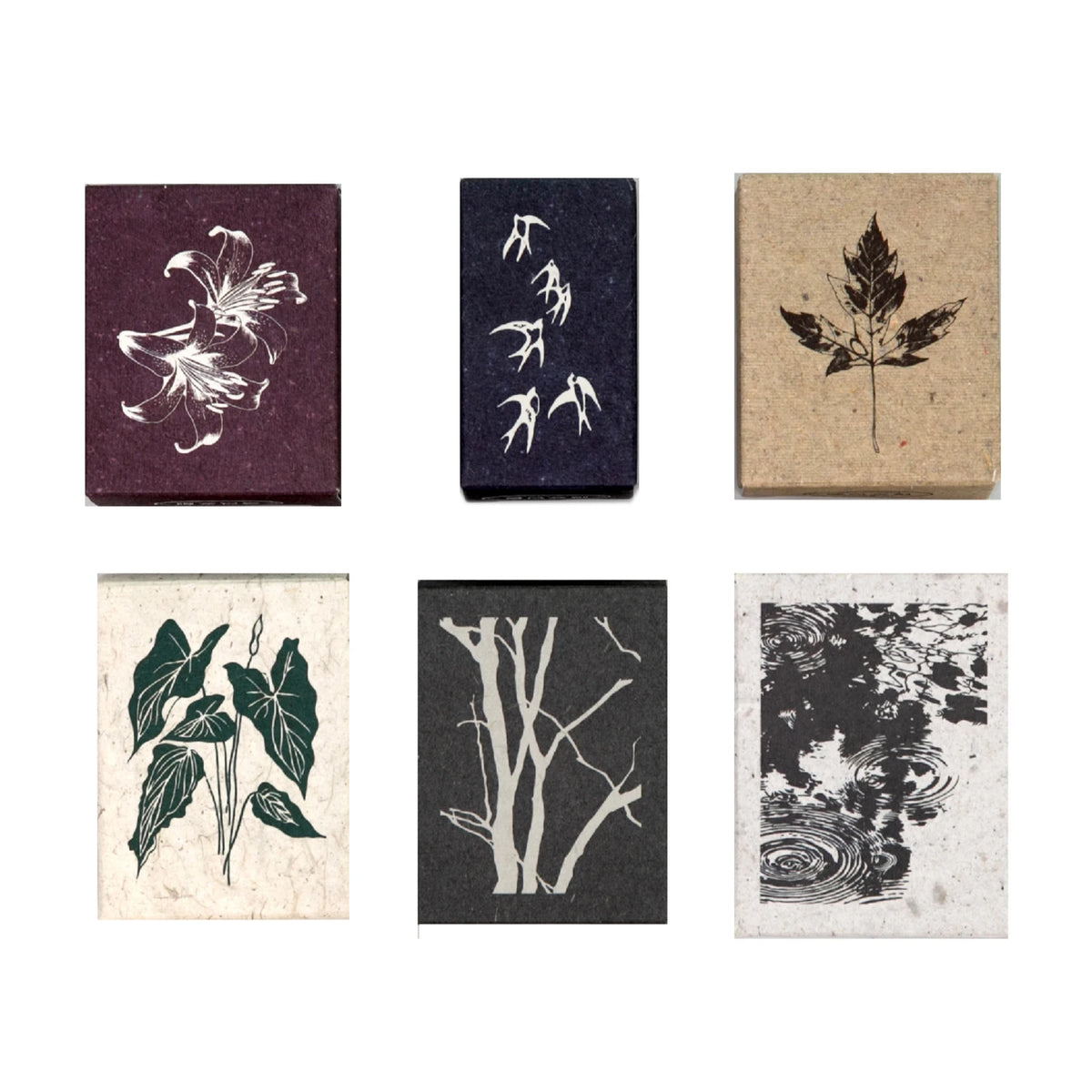 Carimbo Retrô de Plantas, Pássaros e Paisagens em Madeira para Journaling e Scrapbook