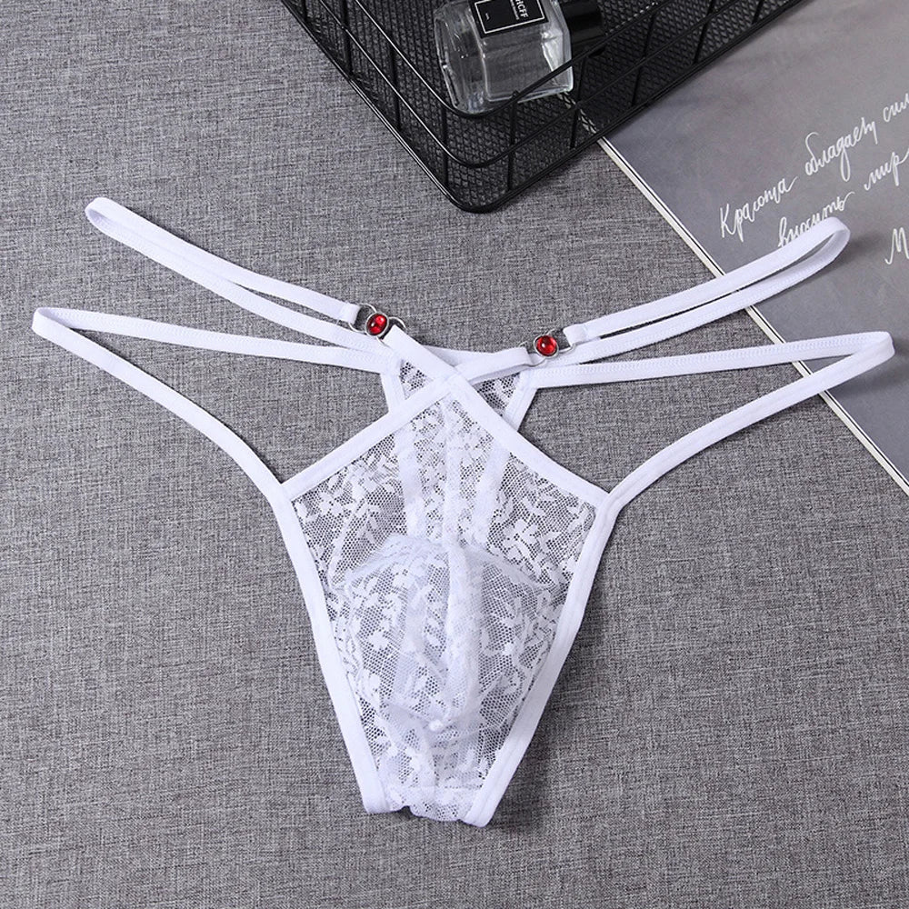 Tanga Masculina Transparente em Renda Floral