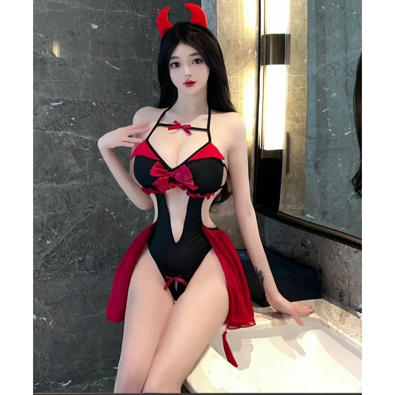 Conjunto Lingerie Diabinha com abertura frontal